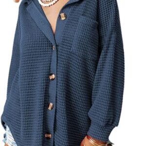 Dokotoo Chaqueta de punto gofre para mujer, casual, manga larga, con botones, blusas elegantes