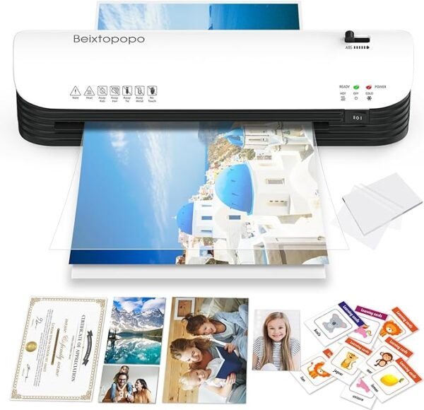 Laminadora térmica, laminadora de 8.5 x 11, máquina laminadora de 9 pulgadas con 12 hojas de laminación, A4/A5/A6, máquina de laminación en frío caliente personal para el hogar, escuela, profesores,