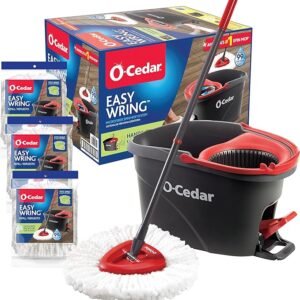 O-Cedar - Sistema de limpieza de pisos, trapeador giratorio de escurrido fácil de microfibra y cubeta
