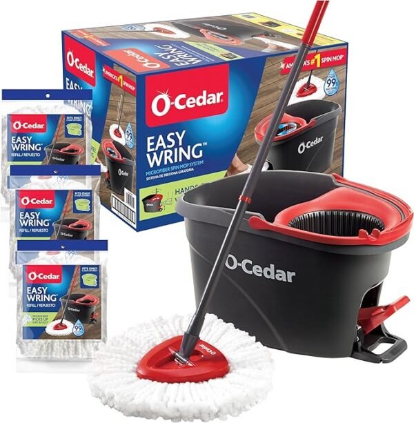 O-Cedar - Sistema de limpieza de pisos, trapeador giratorio de escurrido fácil de microfibra y cubeta