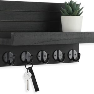 Llavero para pared, soporte decorativo para llaves y correo con estante tiene ganchos grandes para bolsos, abrigos, paraguas, colgador de llaves de madera de paulownia con accesorios de montaje