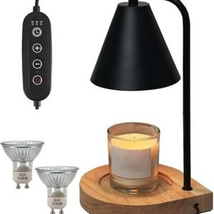 YODEWA Lámpara calentadora de velas con temporizador y base de madera con regulador de intensidad, calentador eléctrico de casa de campo para velas en frasco, regalos de inauguración de la casa