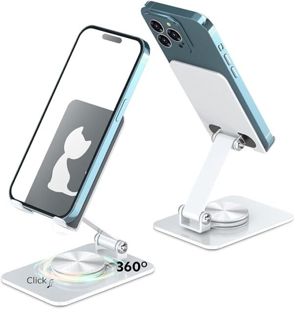VViN Soporte giratorio para teléfono celular de 360°, multiángulo, totalmente ajustable, plegable, soporte para teléfono de escritorio, base de cuna, antideslizante, portátil, plegable