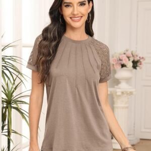 AUTOMET Camisetas de moda para mujer, camisetas de encaje de manga corta, camisetas de negocios, blusas de punto, blusas casuales de verano, trajes de verano 2024