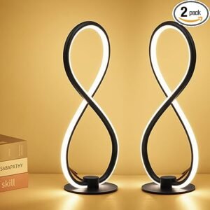 Modernas lámparas de mesa táctiles negras, juego de 2 lámparas de noche, lámpara LED de mesita de noche de 12.2 pulgadas con adaptador USB, pequeña lámpara regulable de 3 vías para sala