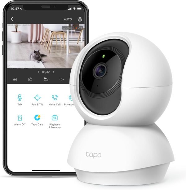 TP-Link Tapo Smart Pan/Tilt Indoor Security Camera, 360° Motion Tracking, 1080p Full HD WiFi Camera for Pet/Baby, Night Vision, 2-Way Audio, 128 GB Local Storage, Works w/Alexa & Google (Tapo C200)