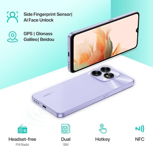 UMIDIGI A15 Cell Phones 16(8+8)G+256G, Android 13 Mobile Phone, 64MP Main Camera Octa Core Smartphone Unlocked 6.7” HD+ Full-View Waterdrop Screen, 5000mAh Battery 20W Fast Charging, 4G Dual SIM, NFC - Image 3