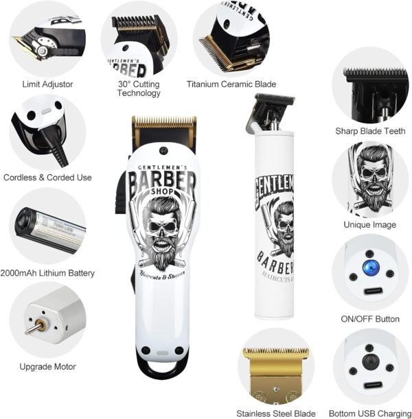 BESTBOMG 2PCS Professional Hair Clippers Cordless Hair Haircut Kit Rechargeable 2000mAh Hair Beard Trimmer Haircut Grooming Kit with 6 Guide Combs & for Men/Father/Husband/Boyfriend - Image 3