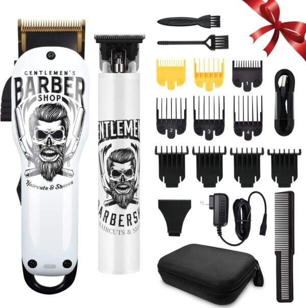 BESTBOMG 2PCS Professional Hair Clippers Cordless Hair Haircut Kit Rechargeable 2000mAh Hair Beard Trimmer Haircut Grooming Kit with 6 Guide Combs & for Men/Father/Husband/Boyfriend