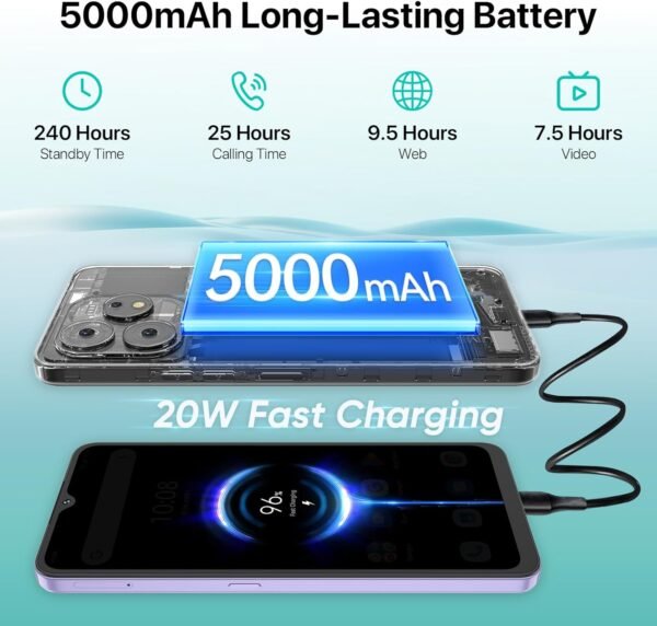 UMIDIGI A15 Cell Phones 16(8+8)G+256G, Android 13 Mobile Phone, 64MP Main Camera Octa Core Smartphone Unlocked 6.7” HD+ Full-View Waterdrop Screen, 5000mAh Battery 20W Fast Charging, 4G Dual SIM, NFC - Image 6