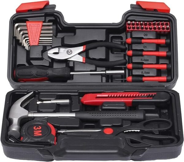 Kit de herramientas para el hogar de 39 piezas, juego de herramientas básicas pequeñas para el hogar