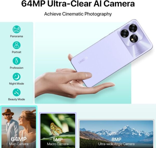 UMIDIGI A15 Cell Phones 16(8+8)G+256G, Android 13 Mobile Phone, 64MP Main Camera Octa Core Smartphone Unlocked 6.7” HD+ Full-View Waterdrop Screen, 5000mAh Battery 20W Fast Charging, 4G Dual SIM, NFC - Image 7