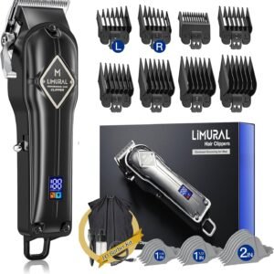 Limural PRO Hair Clippers for Men - Professional Barber Clippers for Hair Cutting, Cordless Mens Hair Trimmer with Taper Lever, 11 Guards, LED Display and Metal Casing, Complete Haircutting Kits for Fading & Blending (Matt Black)