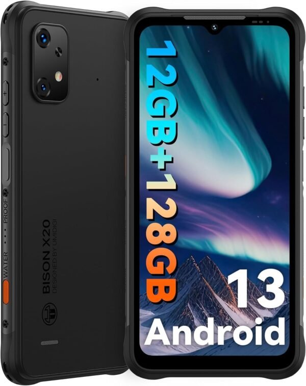 UMIDIGI Bison X20 Unlocked Cell Phones Canada, Rugged Phone, Android 13 Smartphone, 6000mAh, Waterproof Phone, 12(6+6)+128GB/TF 1TB, 6.53" Screen, NFC Face ID AGPS, 4G Dual SIM Outdoor Mobile Phone