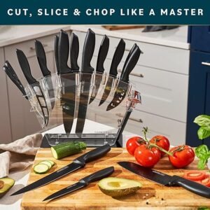 Home Hero Juego de cuchillos de cocina con afilador, juego de bloques de cuchillos de acero inoxidable de alto carbono con asas ergonómicas (20 piezas, acrílico negro)