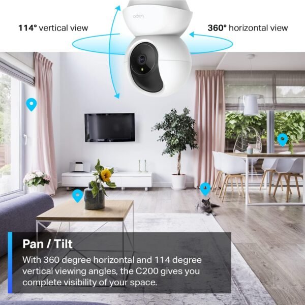 TP-Link Tapo Smart Pan/Tilt Indoor Security Camera, 360° Motion Tracking, 1080p Full HD WiFi Camera for Pet/Baby, Night Vision, 2-Way Audio, 128 GB Local Storage, Works w/Alexa & Google (Tapo C200) - Image 4