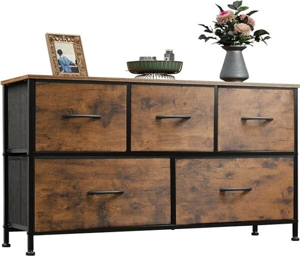 WLIVE Bedroom Dresser with 5 Drawers, Wide Dresser, Fabric Dresser, Storage Organizer Unit