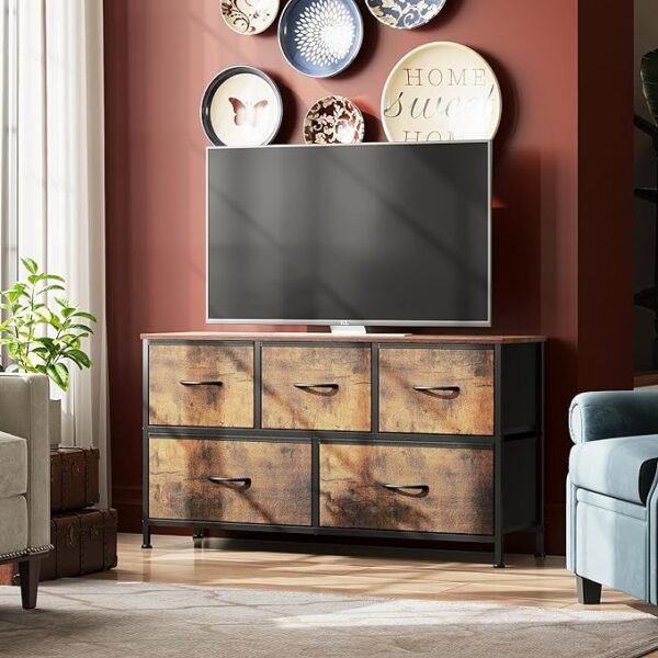 WLIVE Bedroom Dresser with 5 Drawers, Wide Dresser, Fabric Dresser, Storage Organizer Unit - Image 2