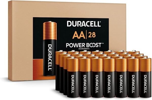Duracell Coppertop - Pilas AA con ingredientes Power Boost, paquete de 28 pilas doble A de larga duración, pilas alcalinas AA para aparatos domésticos (embalaje de comercio electrónico)