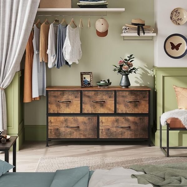 WLIVE Bedroom Dresser with 5 Drawers, Wide Dresser, Fabric Dresser, Storage Organizer Unit - Image 3