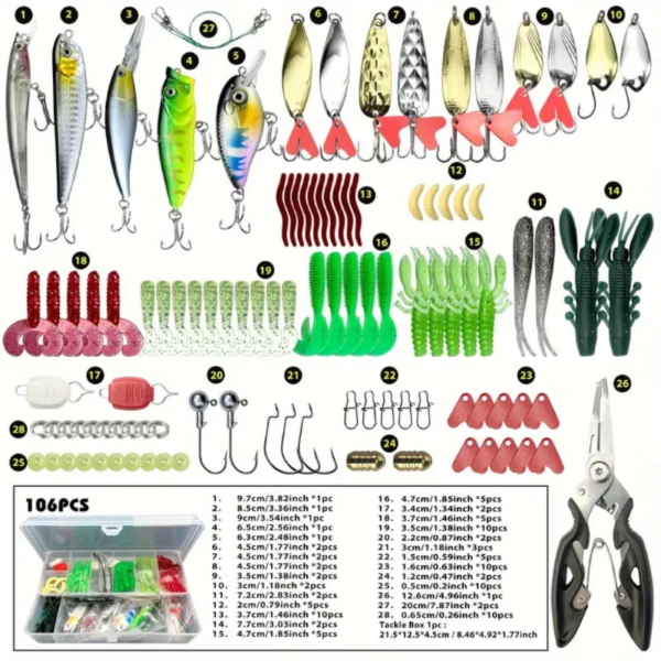 78pcs Fishing Lure Tackle Set, Including Crankbait Minnow Sequin Spinner Hard/Soft Bait, Hook Sinker, Swivel Ring And More - Image 2