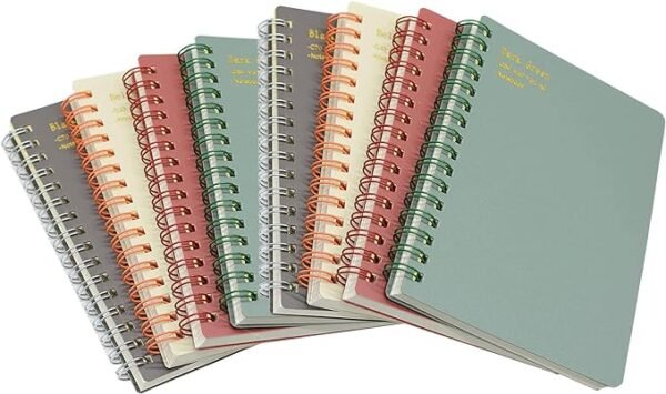 Yansanido Cuaderno de espiral, 8 unidades, 4 colores, tamaño A6, tapa dura de plástico grueso, 0.315 in, papel rayado, 80 hojas (160 páginas), diario para suministros escolares y de oficina (8