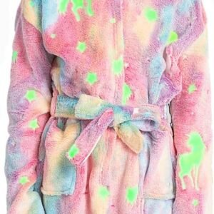Bata de unicornio para niñas y niños, bata de baño con capucha que brilla en la oscuridad para niños de 3 a 12 años, ropa de dormir, regalos de cumpleaños para niñas