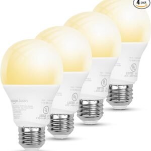 Bombilla LED inteligente A19, Wi-Fi de 2.4 GHz, 7.5 W (equivalente a 60 W) 800 LM, 2700 K, funciona solo con Alexa, paquete de 4, blanco suave regulable