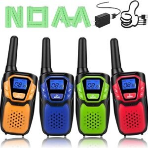 Walkie talkies recargables, fáciles de usar para la familia; juguete para niños y niñas de 3 a 12 años, para cumpleaños, senderismo, acampar, uso en exteriores, con cargador micro-USB regular/batería
