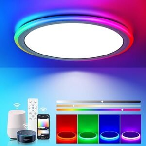 BLNAN Lámpara de techo LED RGB inteligente de montaje empotrado, 13 pulgadas, 24 W, regulable, cambio de color, con control remoto, funciona con la aplicación Alexa Google Home Tuya para dormitorio