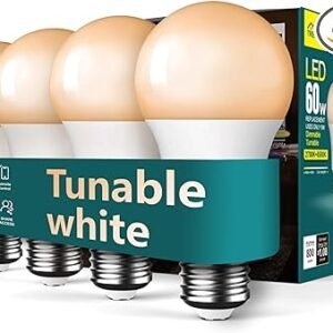 TREATLIFE Paquete de 4 bombillas inteligentes, 2500 K-6500 K, bombilla LED regulable blanca ajustable compatible con Alexa y Google Home, bombilla inteligente WiFi de 2.4 GHz, 800 LM, E26 A19 9W