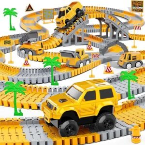 Juguetes de construcción para niños, 253 piezas de pistas de carreras de juguete para niños de 3, 4, 5, 6, 7, 8 años, 5 unidades, camión y pista flexible, juego de juego para crear un camino