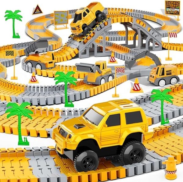 Juguetes de construcción para niños, 253 piezas de pistas de carreras de juguete para niños de 3, 4, 5, 6, 7, 8 años, 5 unidades, camión y pista flexible, juego de juego para crear un camino