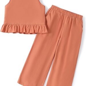 PATPAT Conjunto de ropa de lino sin mangas con botones en la parte trasera y pantalones de tobillo de pierna ancha con bolsillo