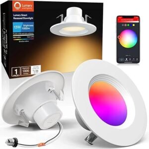 Lumary Luces LED inteligentes con WiFi de 5/6 pulgadas, luces empotradas de 13 W, 1100 lm, cambio de color, cambio de iluminación, retroceso, funciona con Alexa/Google Assistant