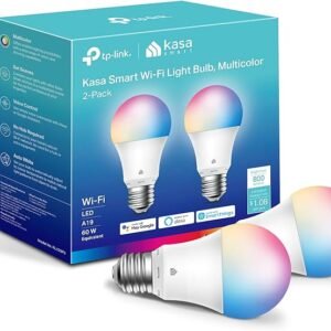 Kasa - Bombilla inteligente regulable, wifi con cambio de color, compatible con Alexa y Google Home, A19, 9 W, 800 lúmenes, solo 2.4 Ghz, no requiere hub.