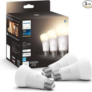 Philips Hue Bombilla LED inteligente A19 de 60 W, color blanco, paquete de 3, 800 lúmenes, E26, interior, control con aplicación Hue, compatible con Alexa, Google Assistant y Apple Homekit