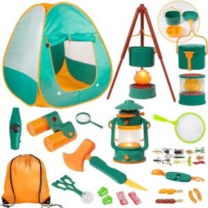 Meland Juego de campamento para niños con tienda de campaña, juguetes para niños con fogata, juguetes de campamento para niños en interiores y exteriores, idea de regalo para niños de 3, 4, 5, 6 años,