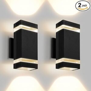 KOSTA Lámpara de pared moderna para exteriores, aplique de pared cuadrado LED de 3000 K, luces exteriores modernas impermeables para casa, porche, patio y garaje, 2 paquetes