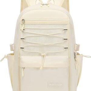 Mochila para laptop para mujeres y niñas, bolsa escolar de malla de 15.6 pulgadas, mochila impermeable unisex para estudiantes universitarios, trabajo y viajes, Beige, 20.8 x 9.7 x 20.9 inch, Mochila escolar