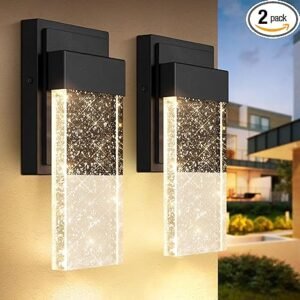 BesLowe Lámparas de pared para exteriores con cristal de burbujas de cristal, apliques exteriores impermeables, faroles de pared LED, luces de porche montadas en la pared 10W 3000K luces exteriores