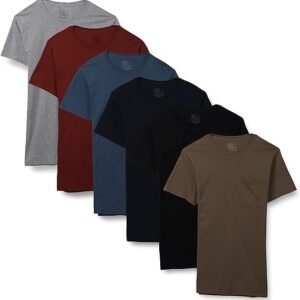 Fruit of the Loom Eversoft - Camisetas de algodón de manga corta con bolsillo para hombre, transpirables y sin etiquetas