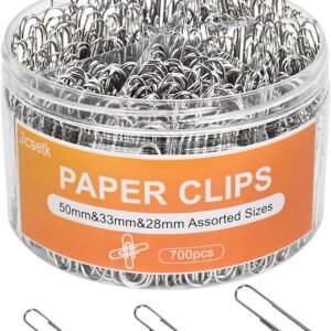 Clips de papel, 700 clips de papel de varios tamaños, tamaño grande, mediano y pequeño, ideal para oficina, escuela y hogar.