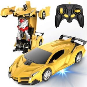 Desuccus auto a control remoto, auto robot que se transforma, para niños, 2.4 GHz, escala 1:18, modelo de auto de carreras a escala, con transformación con un solo botón, rotación de 360°, robot de juguete, regalo para niños y niñas