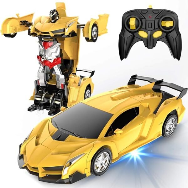 Desuccus auto a control remoto, auto robot que se transforma, para niños, 2.4 GHz, escala 1:18, modelo de auto de carreras a escala, con transformación con un solo botón, rotación de 360°, robot de juguete, regalo para niños y niñas