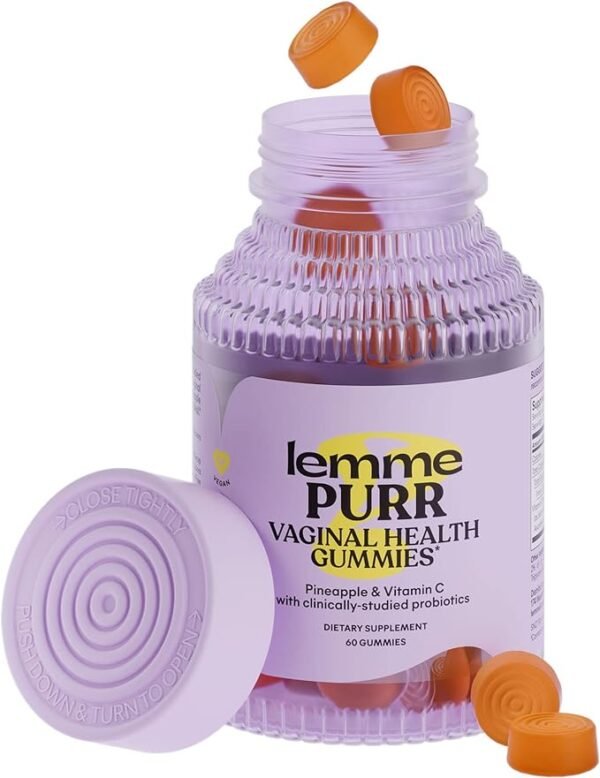 Lemme Purr - Gomitas probióticas vaginales para mujeres, pH equilibrado, olor saludable, equilibrio de levadura y apoyo de flora + vitamina C para la salud inmunológica, sabrosa piña (60 unidades)