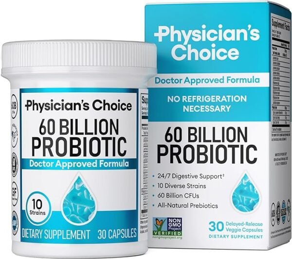 Probióticos 60 mil millones de CFU - Probióticos para mujeres, probióticos para hombres y adultos, suplemento probiótico natural estable con prebióticos orgánicos, probióticos acidófilos