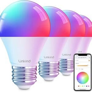 Linkind Bombillas inteligentes, bombilla inteligente que funciona con Alexa y Google Home, bombillas LED que cambian de color, 64 escenas preestablecidas, sincronización de música, bombilla A19 E26