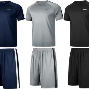 RPOVIG Conjunto de entrenamiento de camisas, pantalones cortos: paquete de 3 unidades de ropa para hombre, conjunto corto, gimnasio, atletismo, baloncesto