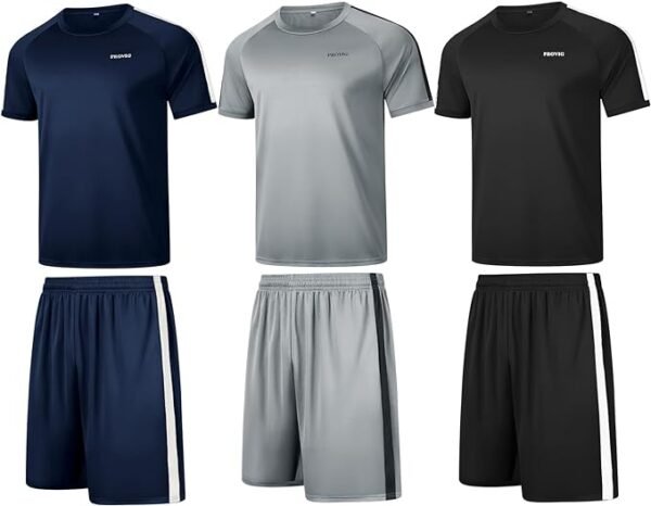 RPOVIG Conjunto de entrenamiento de camisas, pantalones cortos: paquete de 3 unidades de ropa para hombre, conjunto corto, gimnasio, atletismo, baloncesto